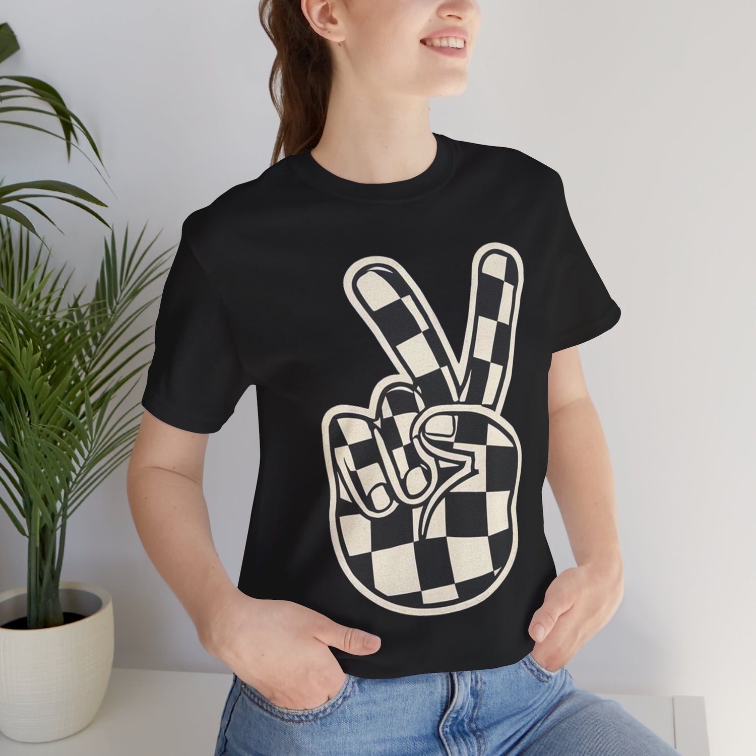 checkered peace sign Sleeve Tee