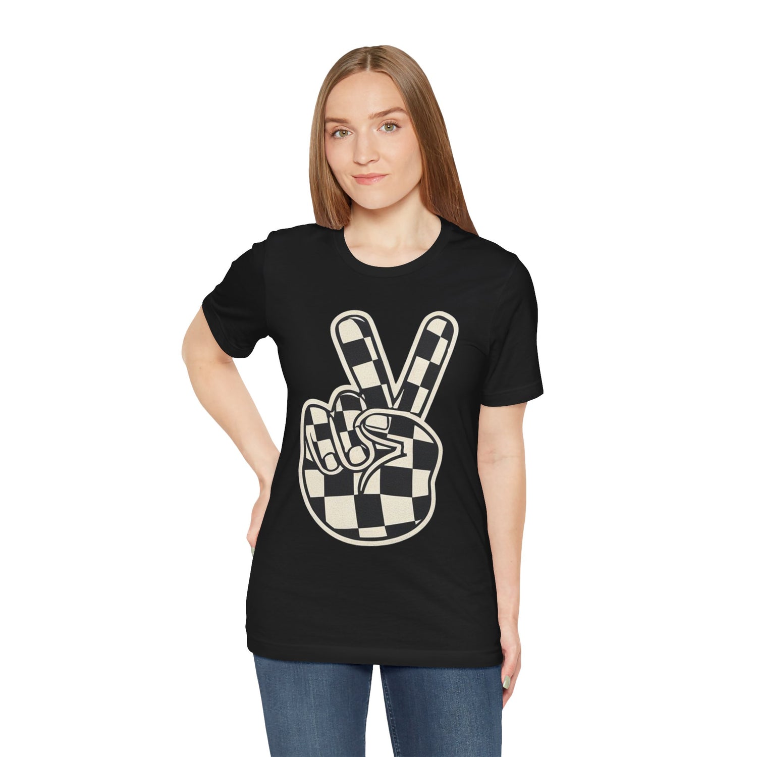 checkered peace sign Sleeve Tee