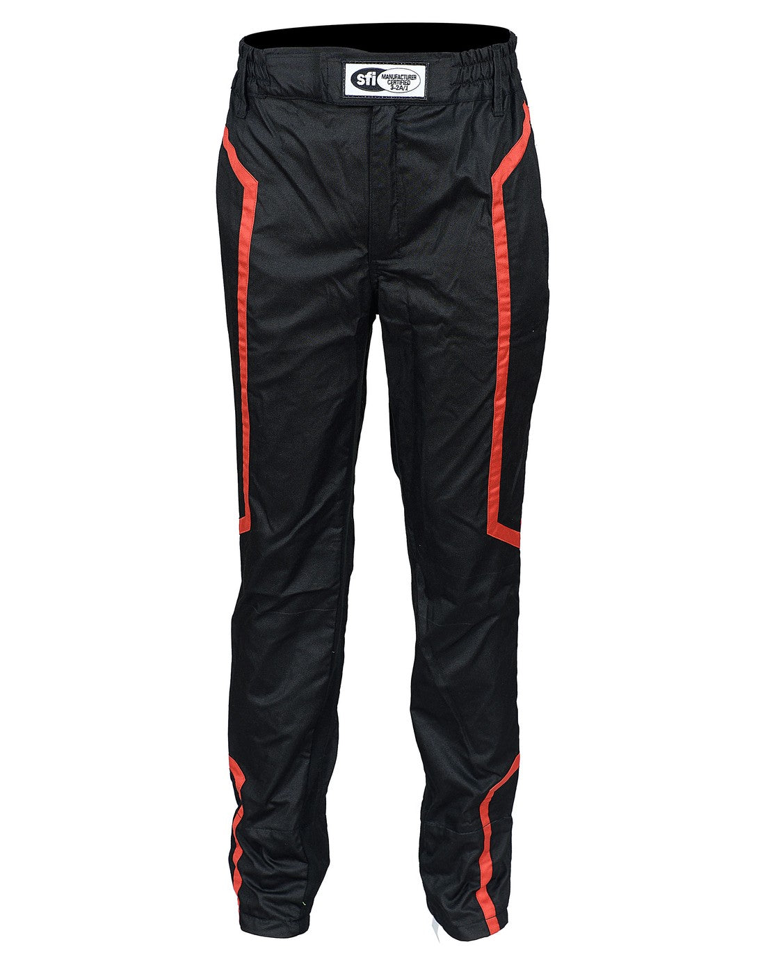 FG Blaze Single Layer Racing Suit Black Red Pants Front View - FervoGear SFI-1 Nomex Racing Suit