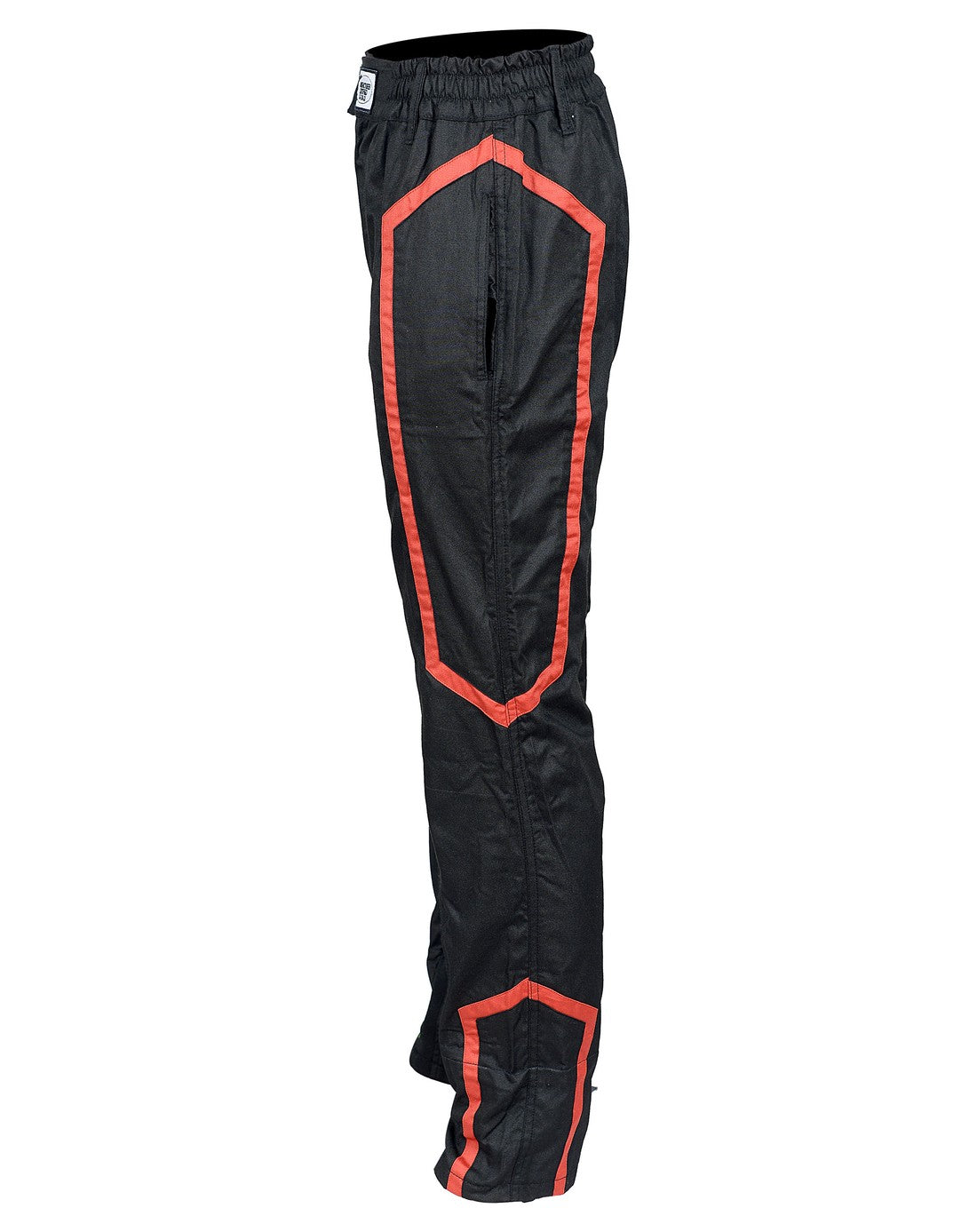 FG Blaze Single Layer Racing Suit Black Red Pants Side View - FervoGear SFI-1 Nomex Racing Suit