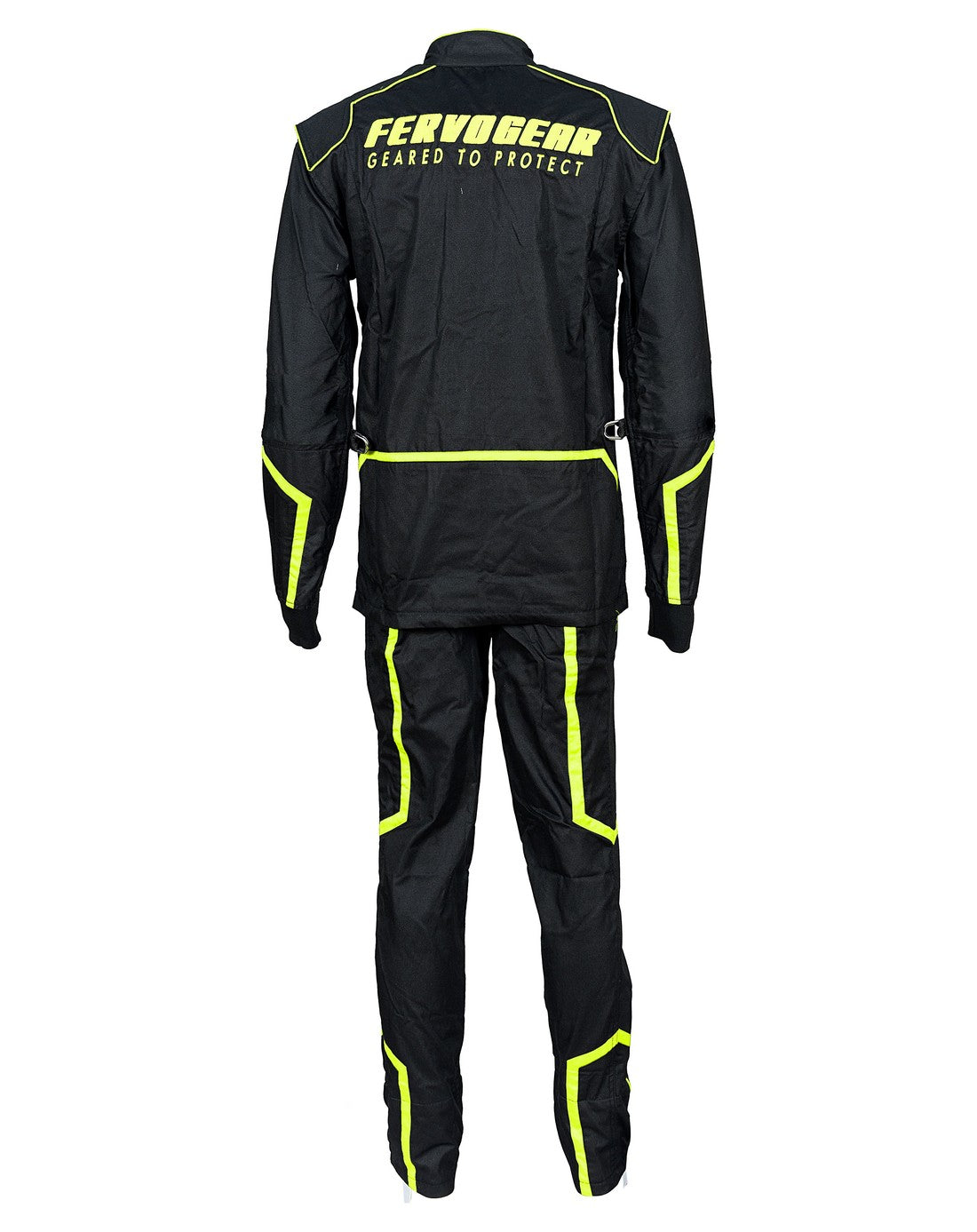 FG Phoenix Double Layer Team Suit Flo Yellow Full Suit Back View - FervoGear SFI-5 Nomex Racing Suit