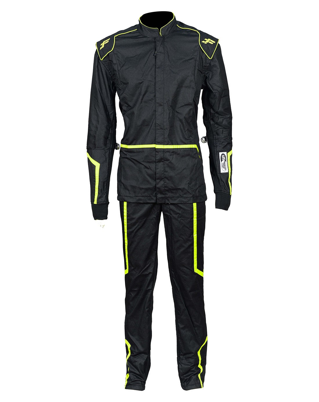 FG Phoenix Double Layer Team Suit Flo Yellow Full Suit Front View - FervoGear SFI-5 Nomex Racing Suit