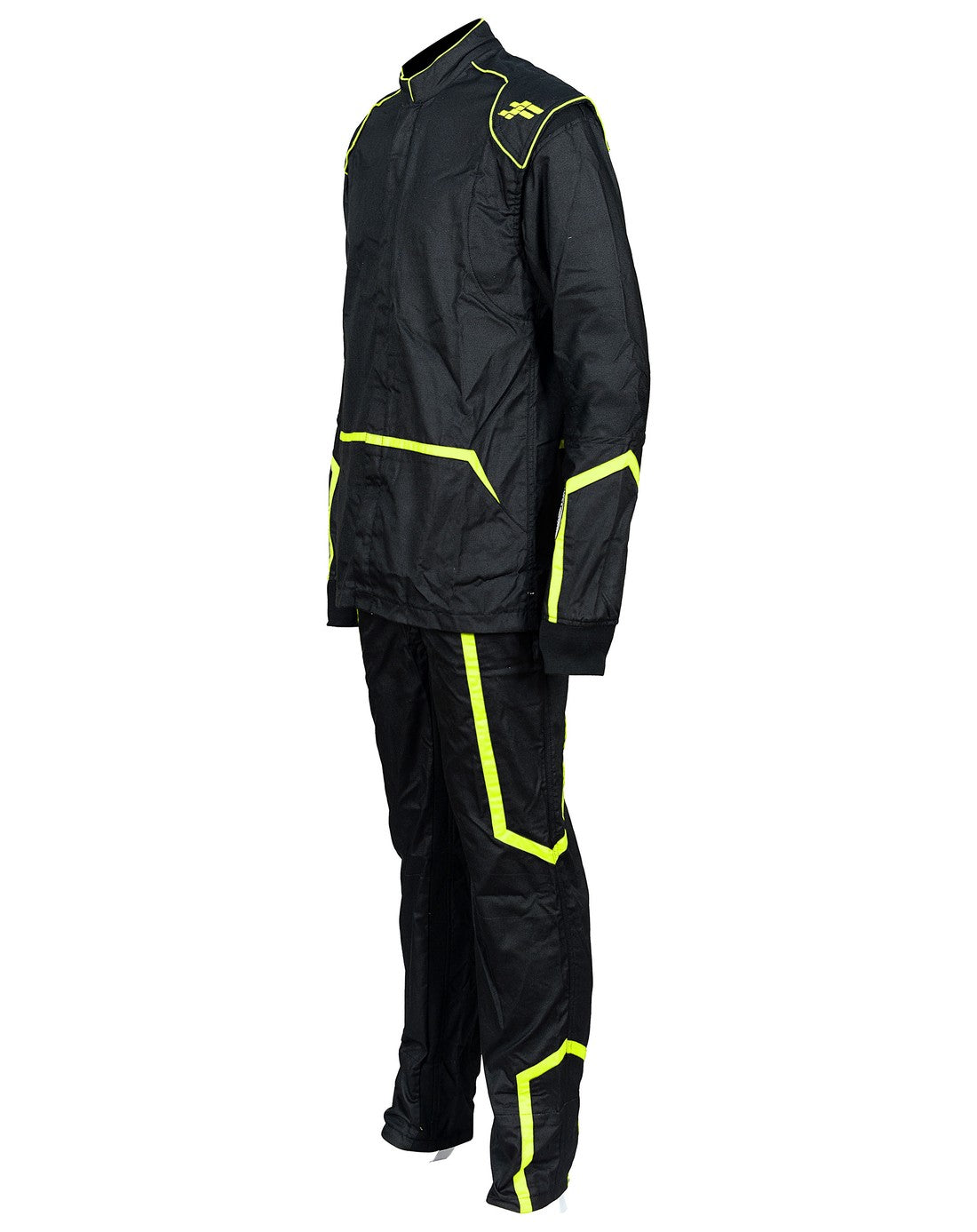 FG Phoenix Double Layer Team Suit Flo Yellow Full Suit Side View - FervoGear SFI-5 Nomex Racing Suit