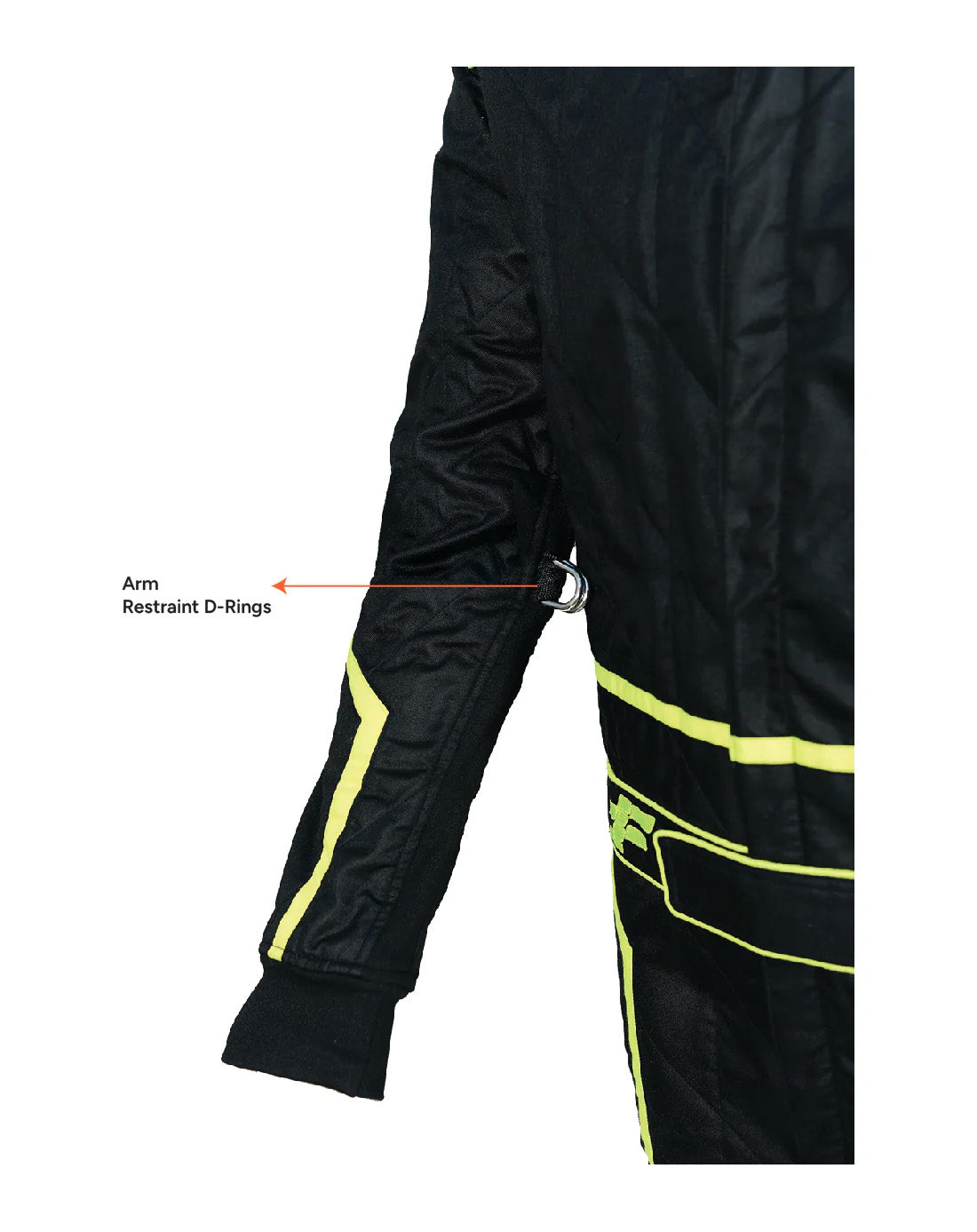 FG Pulse SFI-1 1-Piece Racing Suit Flo Yellow Arm Restraint Detail - FervoGear SFI-1 Nomex Racing Suit