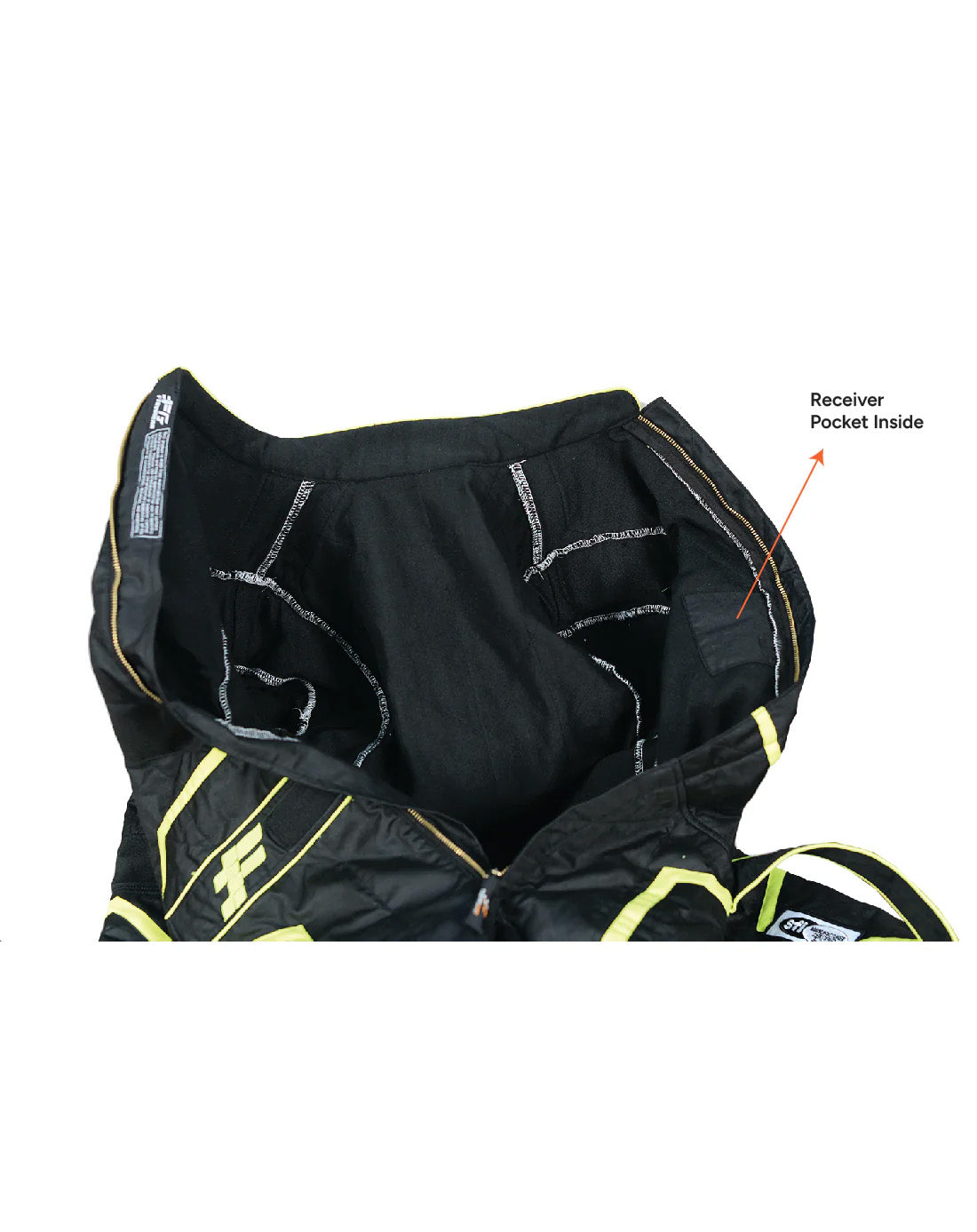 FG Pulse SFI-1 1-Piece Racing Suit Flo Yellow Interior Pocket Detail - FervoGear SFI-1 Nomex Racing Suit