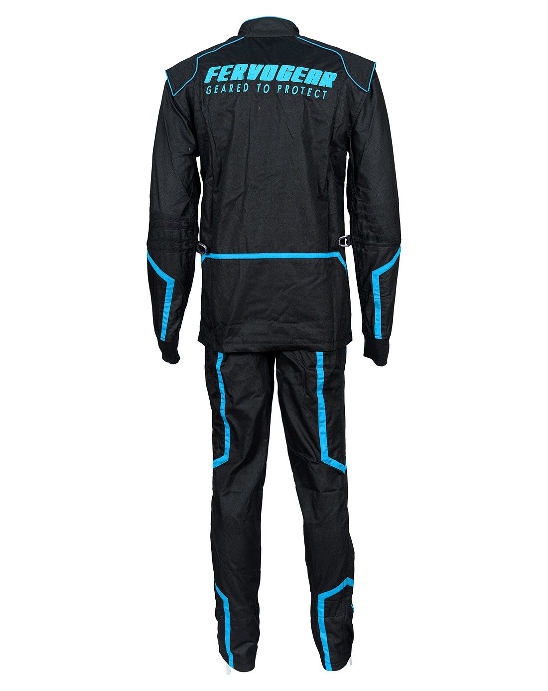 FG Thunder Single Layer Driver Suit Flo Blue Full Suit Back View - FervoGear SFI-1 Nomex Racing Suit