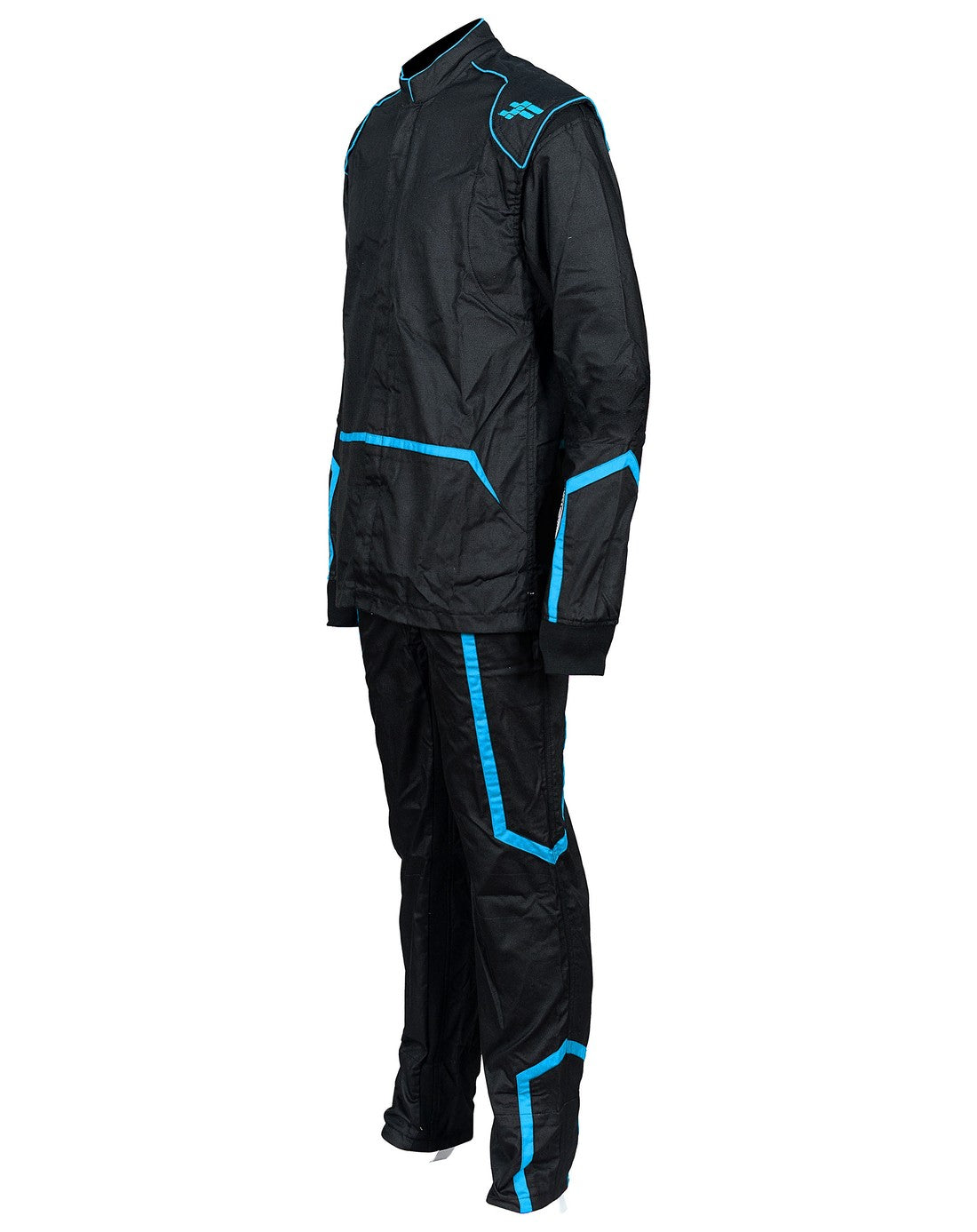FG Thunder Single Layer Driver Suit Flo Blue Full Suit Side View - FervoGear SFI-1 Nomex Racing Suit